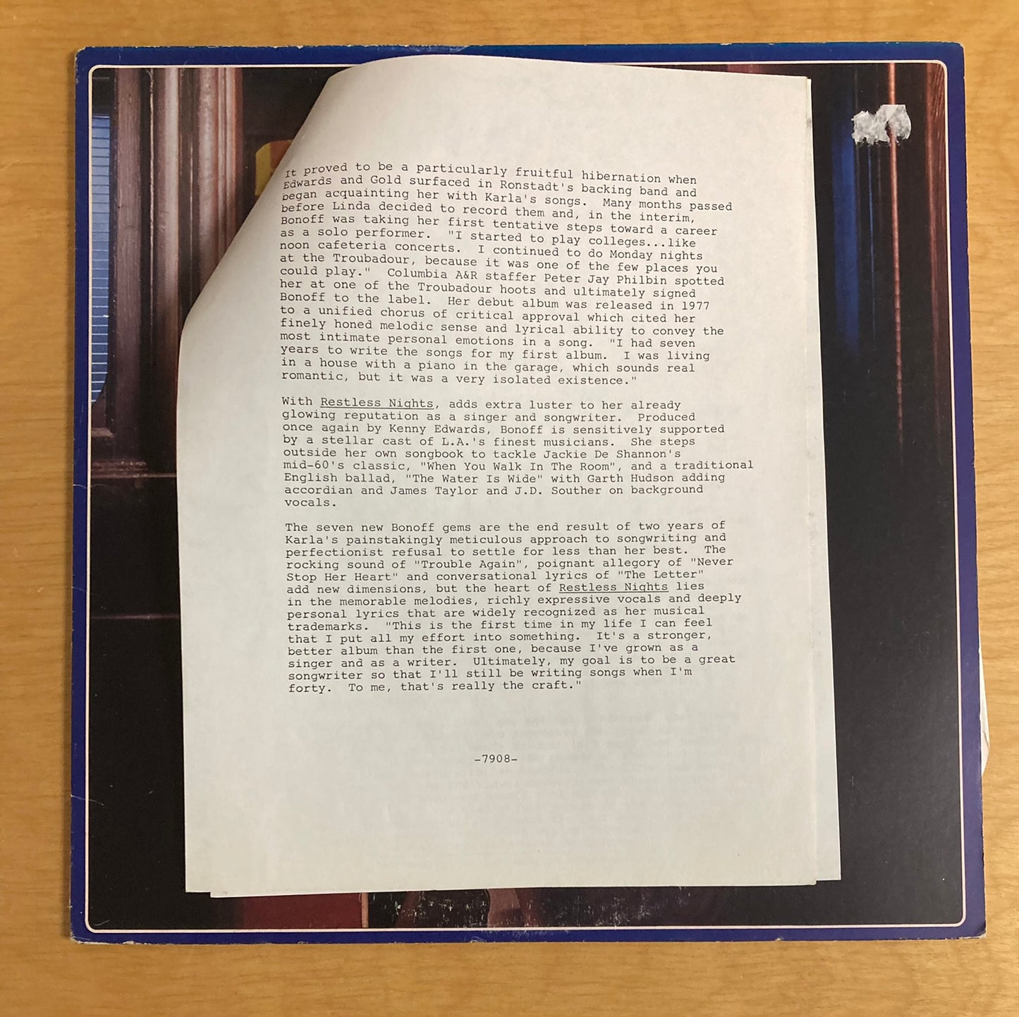 Restless Nights - Karla Bonoff *Promotional Copy, Artist Bio*