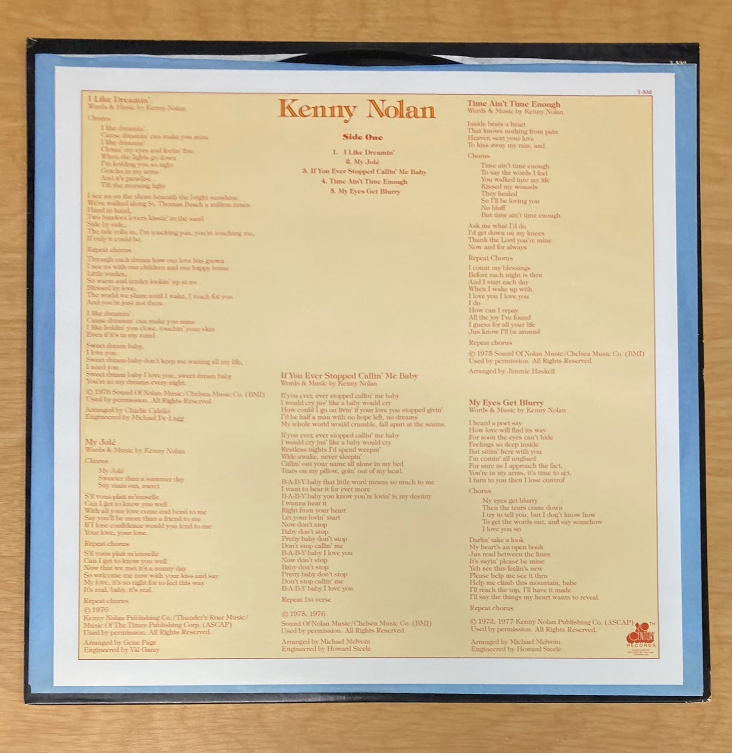 Kenny Nolan - Kenny Nolan *Lyric Sheet*